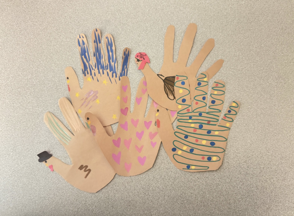 Hand turkeys created by Newspaper staff as a Thanksgiving tradition.